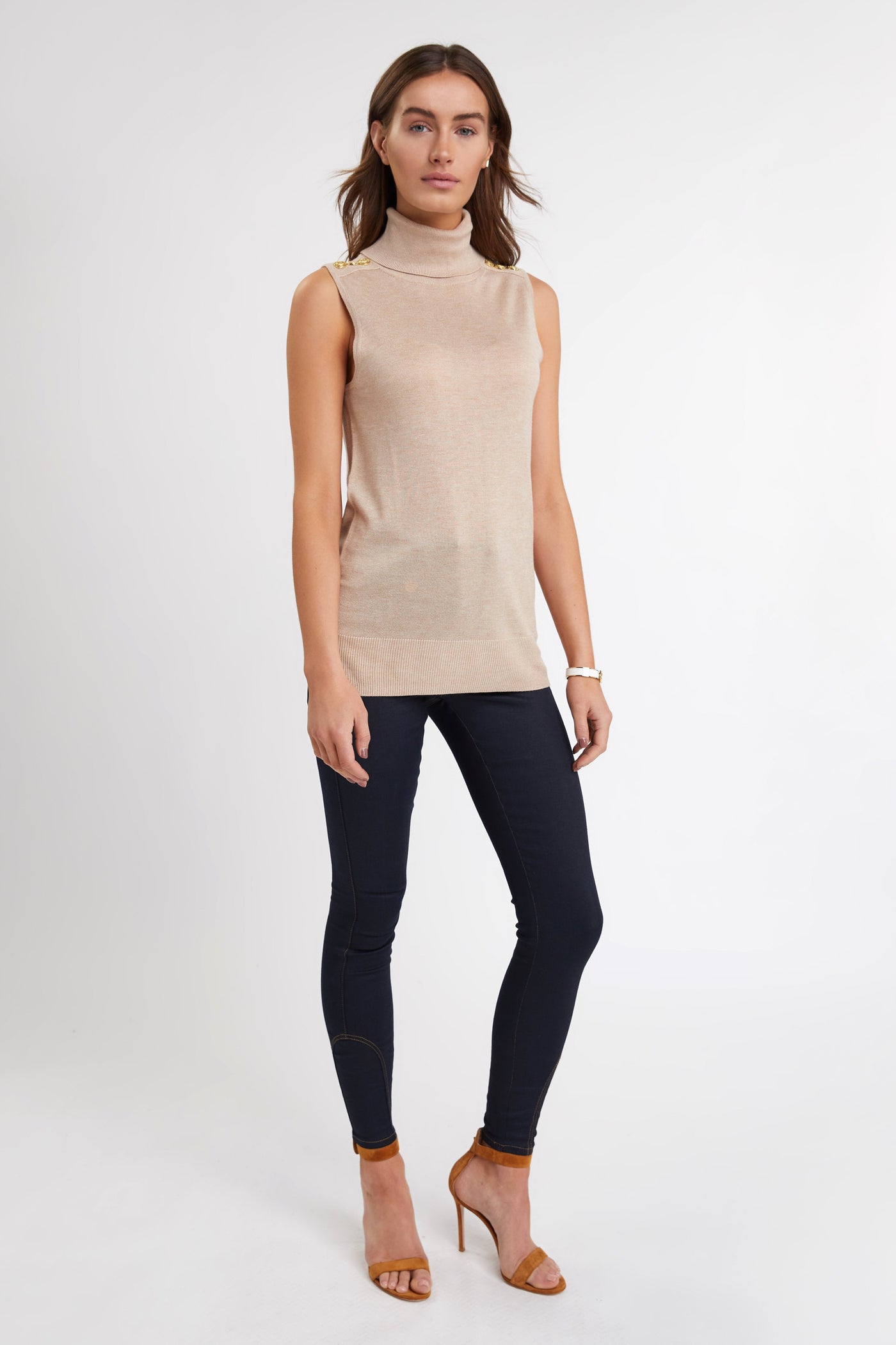 Luxury Sleeveless Roll Neck (Camel)