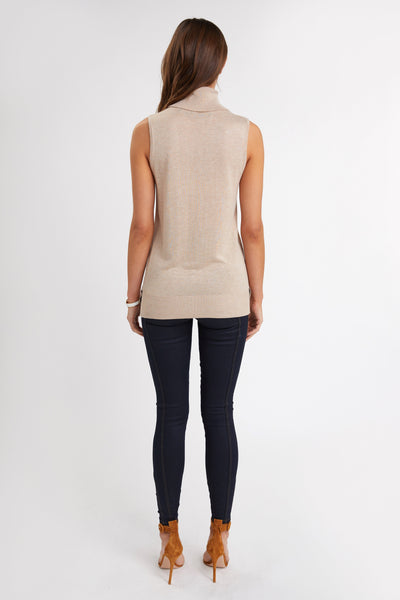 Luxury Sleeveless Roll Neck (Camel)