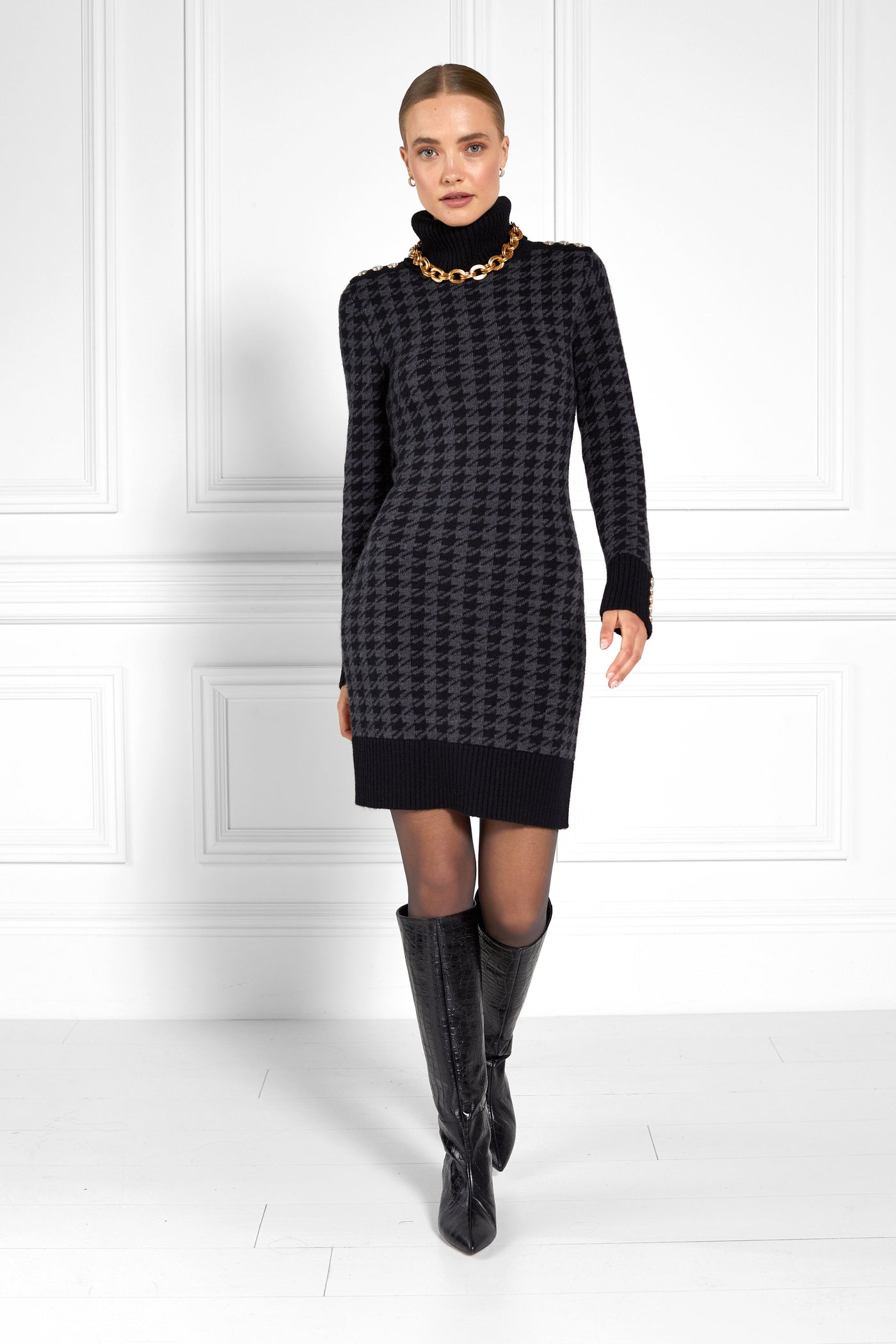 Heritage Jumper Dress (Grey Houndstooth)