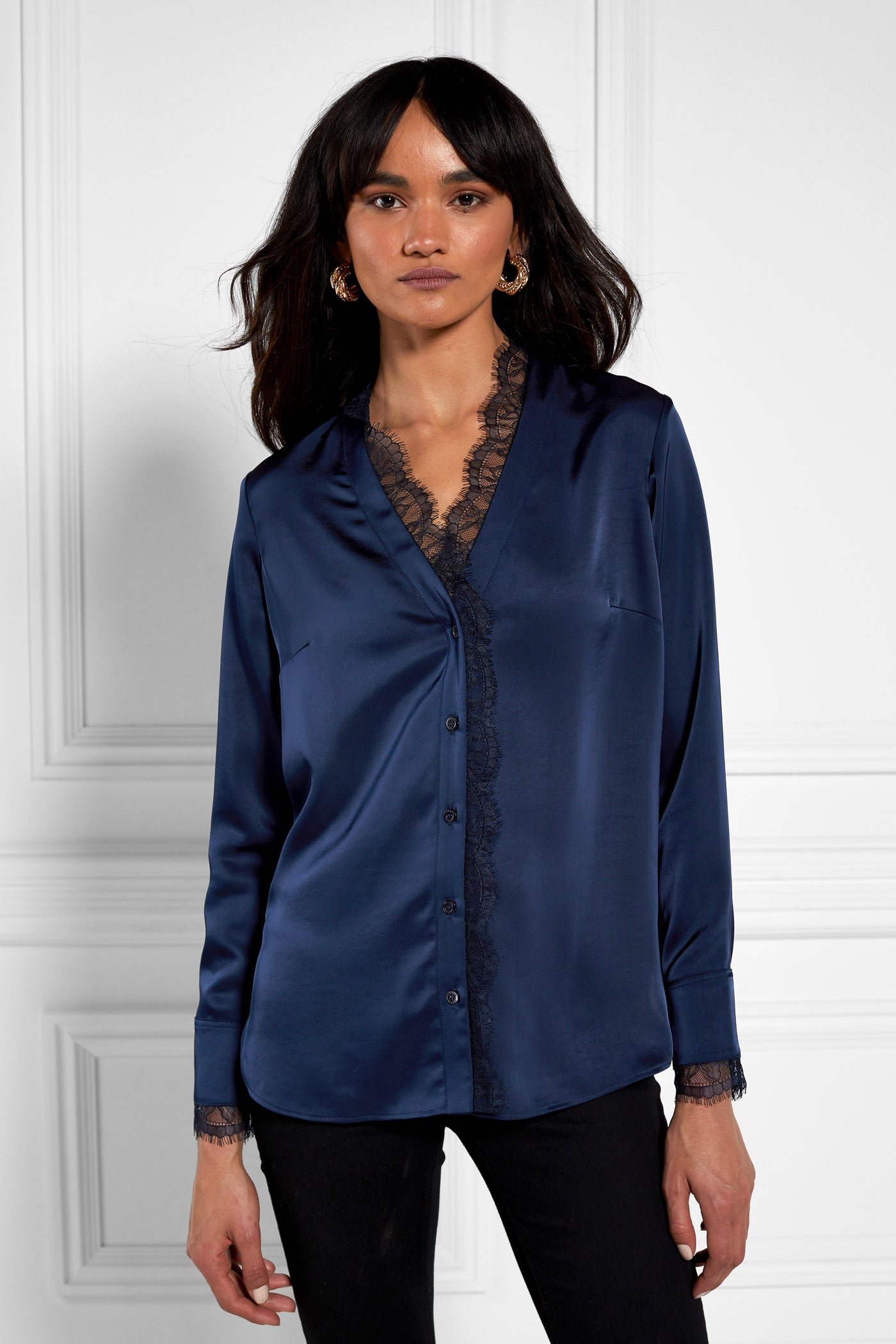 Lace V-Neck Blouse (Ink Navy)