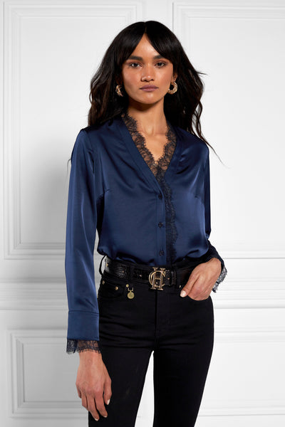 Lace V-Neck Blouse (Ink Navy)