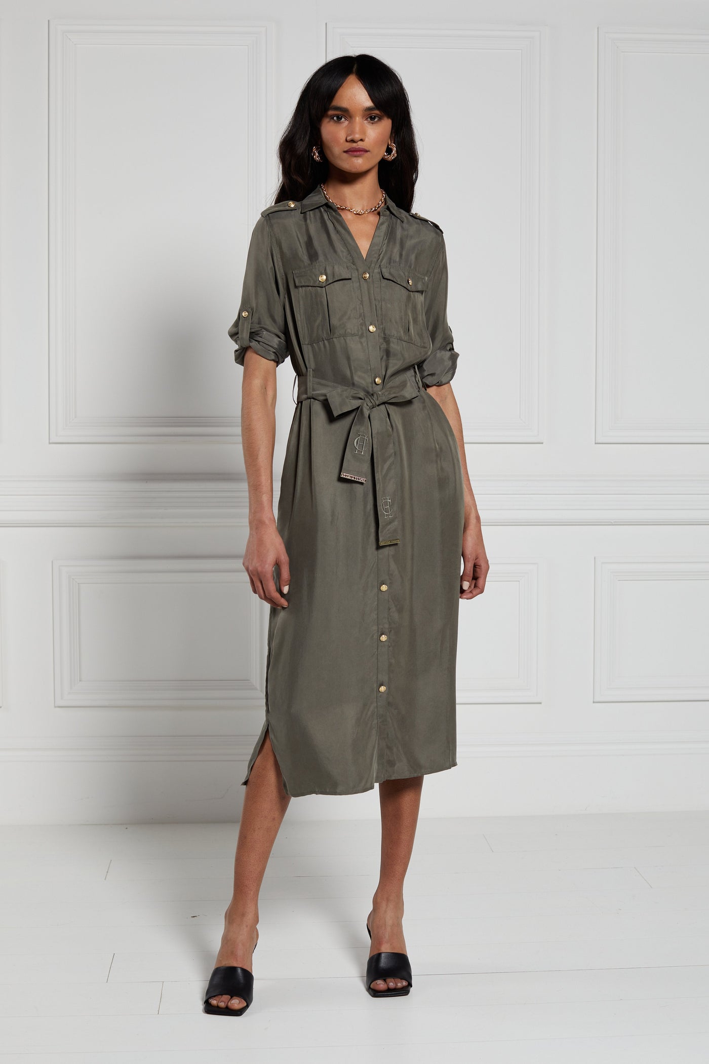 Military Midi Dress (Khaki)