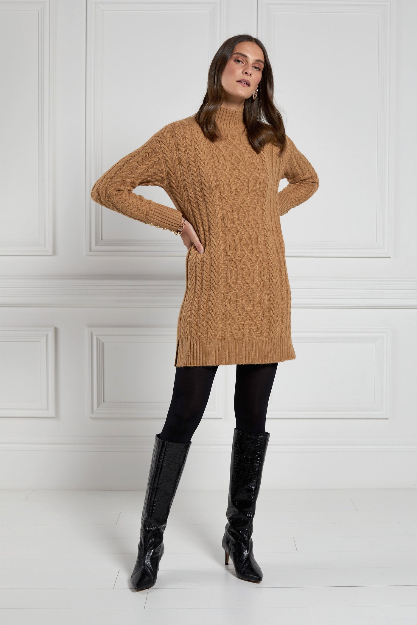 Windsor Cable Mini Dress (Dark Camel)