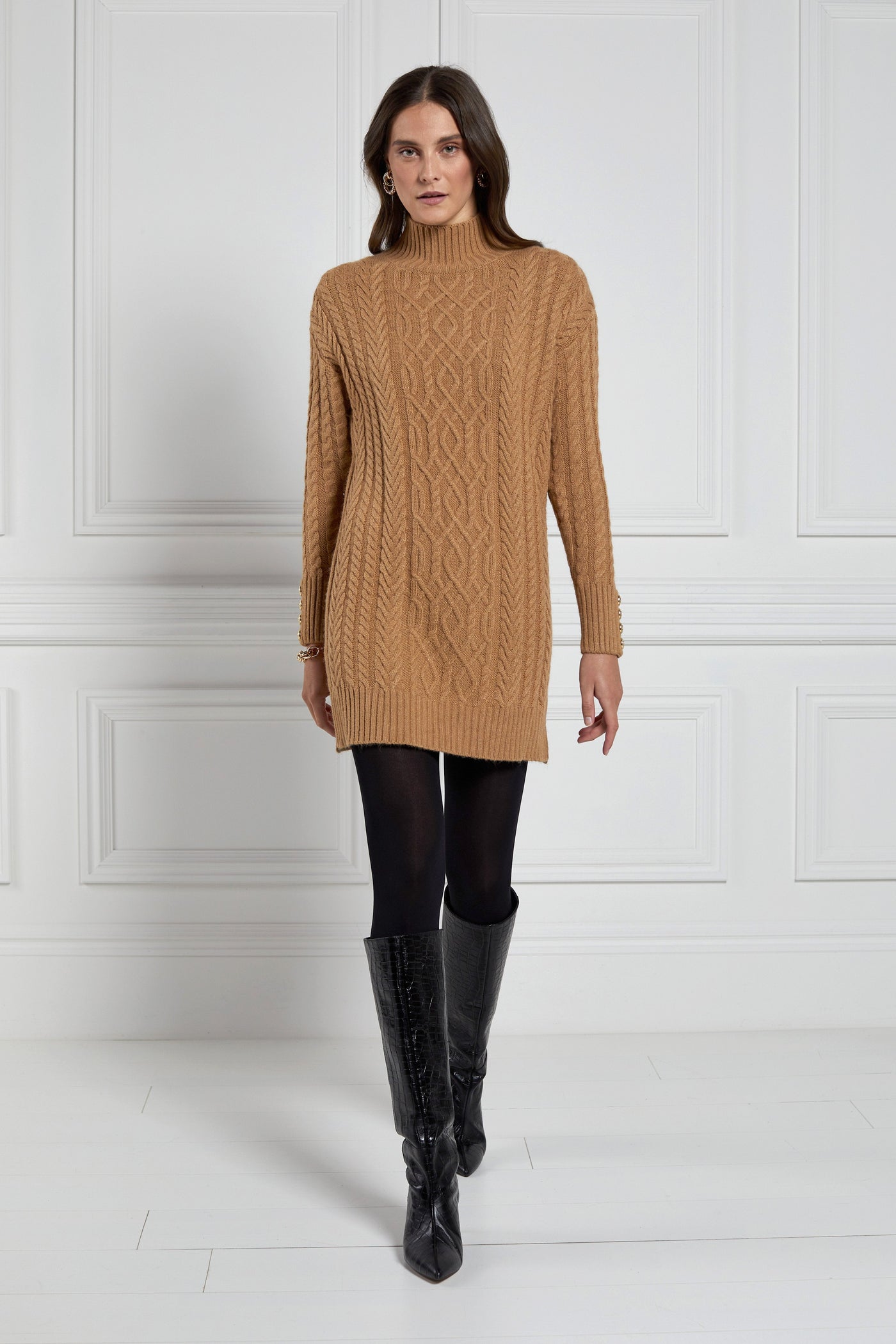 Windsor Cable Mini Dress (Dark Camel)