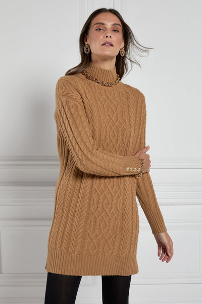 Windsor Cable Mini Dress (Dark Camel)