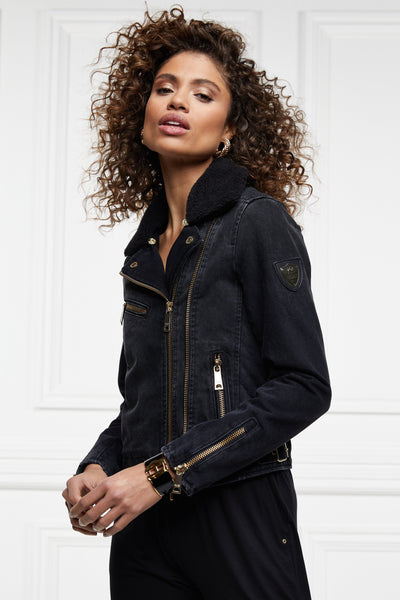 Denim Biker Jacket (Washed Black Sherpa)