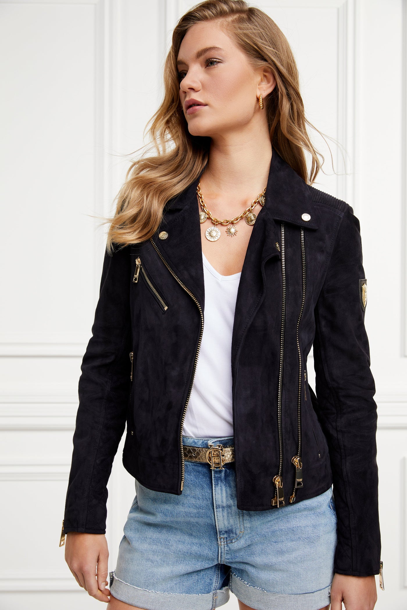 Suede Biker Jacket (Ink Navy)