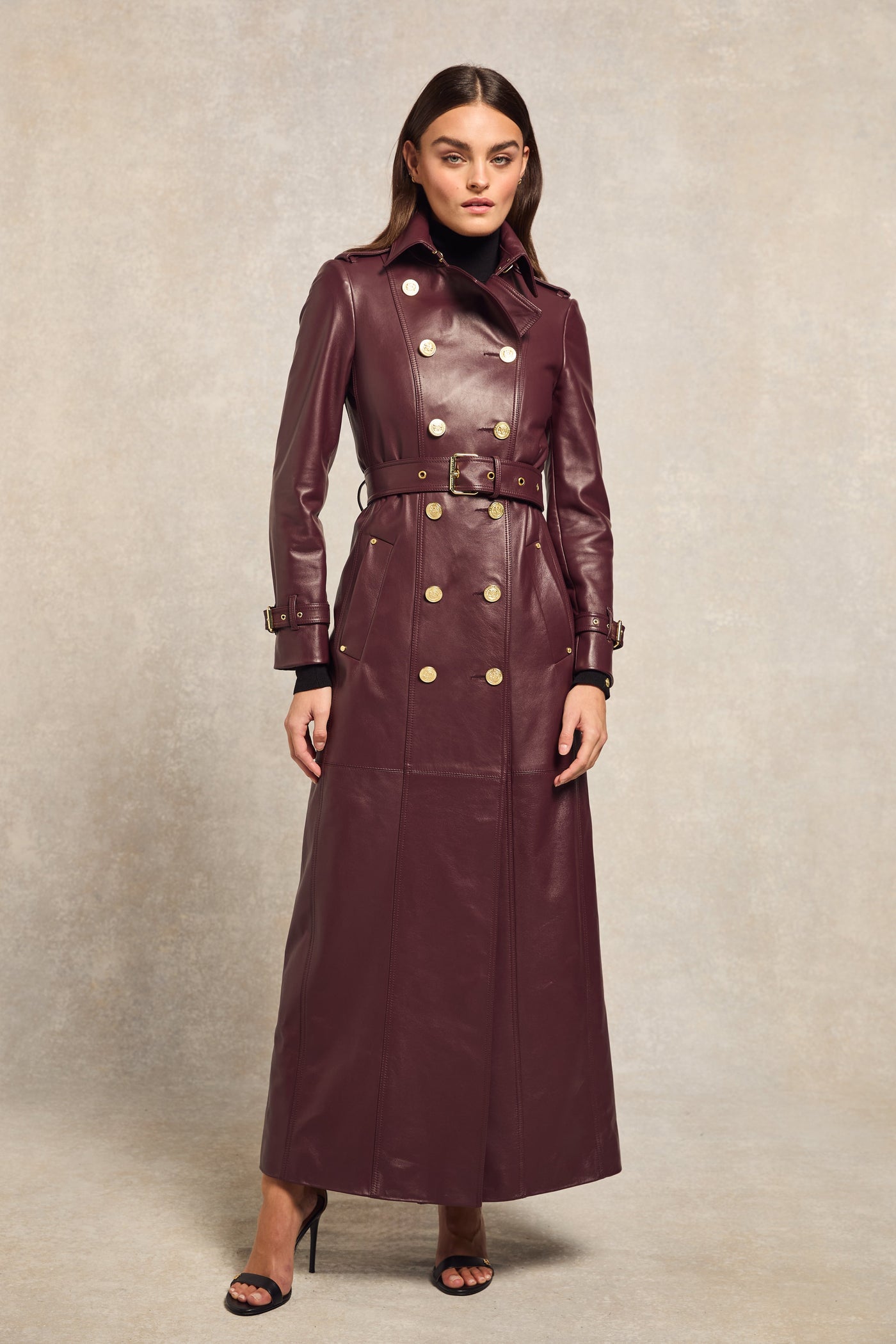 Full Length Marlborough Trench Coat (Valencia Leather Oxblood)