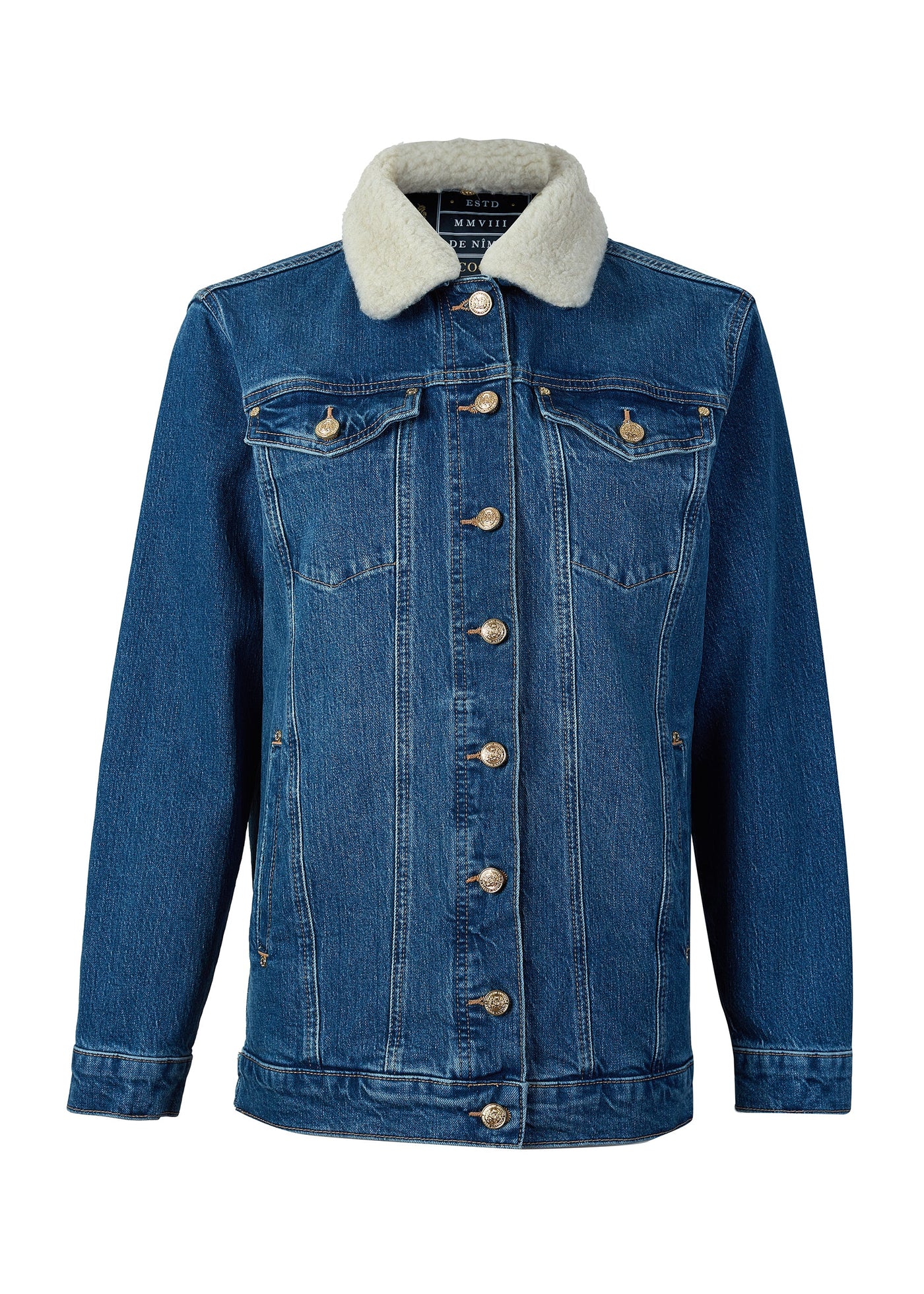 Longline Denim Jacket (Classic Indigo Sherpa)