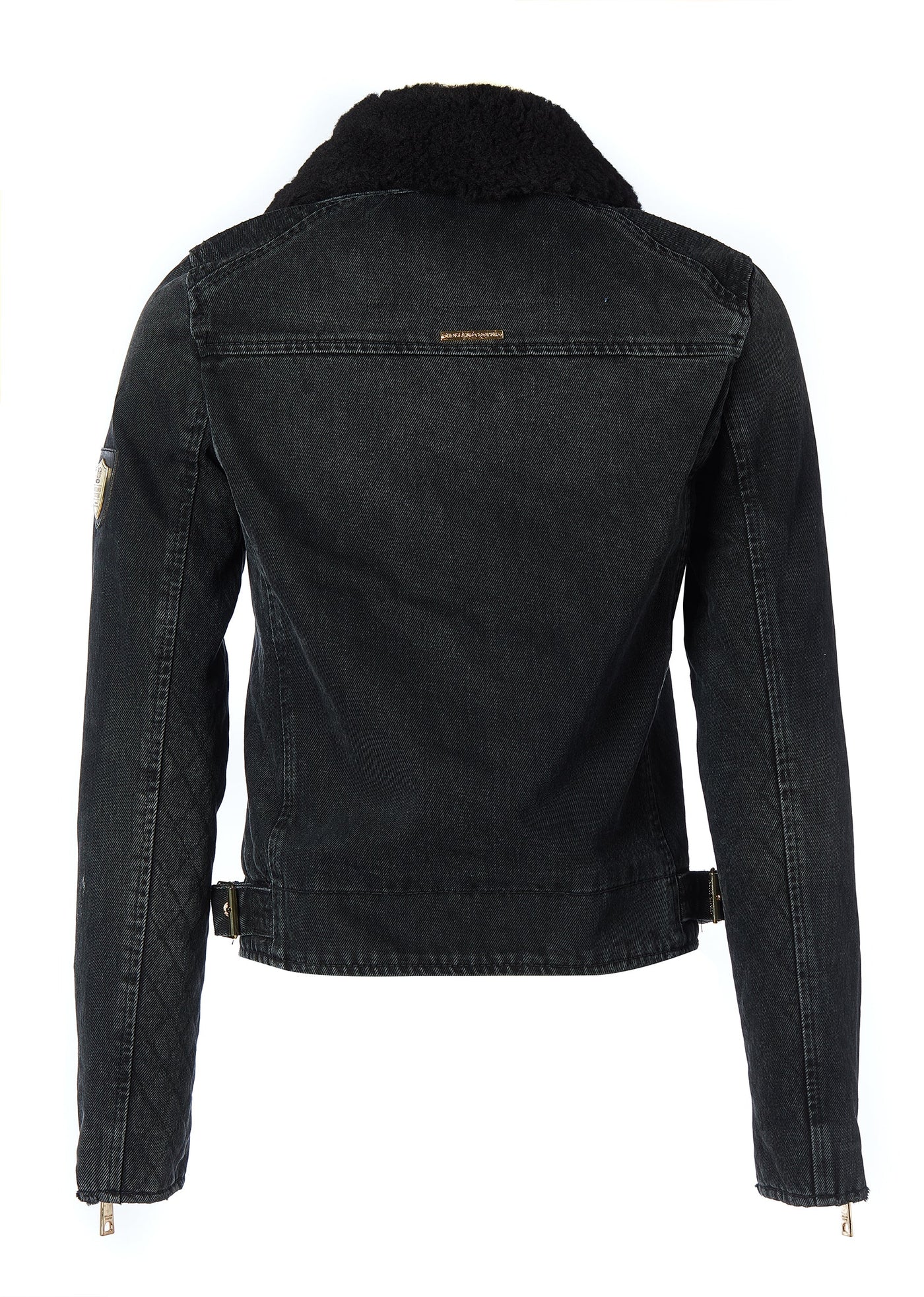 Denim Biker Jacket (Washed Black Sherpa)