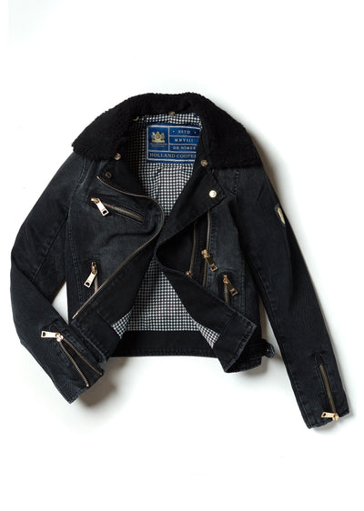 Denim Biker Jacket (Washed Black Sherpa)