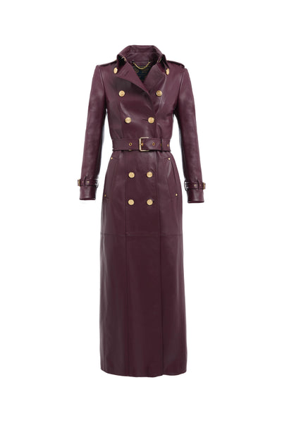 Full Length Marlborough Trench Coat (Valencia Leather Oxblood)