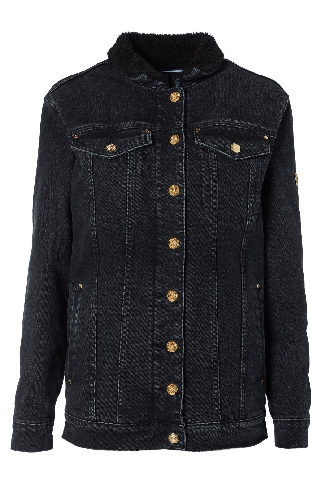 Longline Sherpa Denim Jacket (Washed Black)