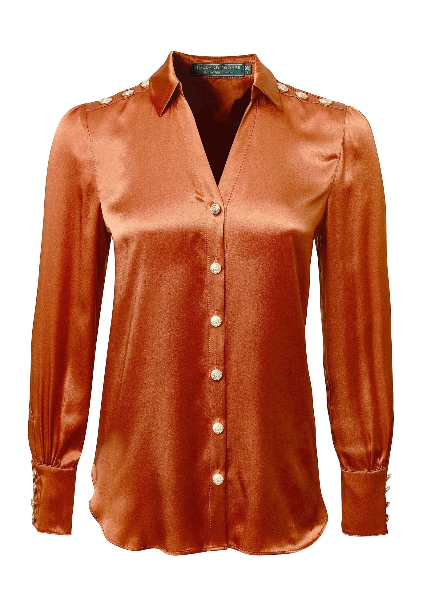 Silk V-Neck Blouse (Caramel)