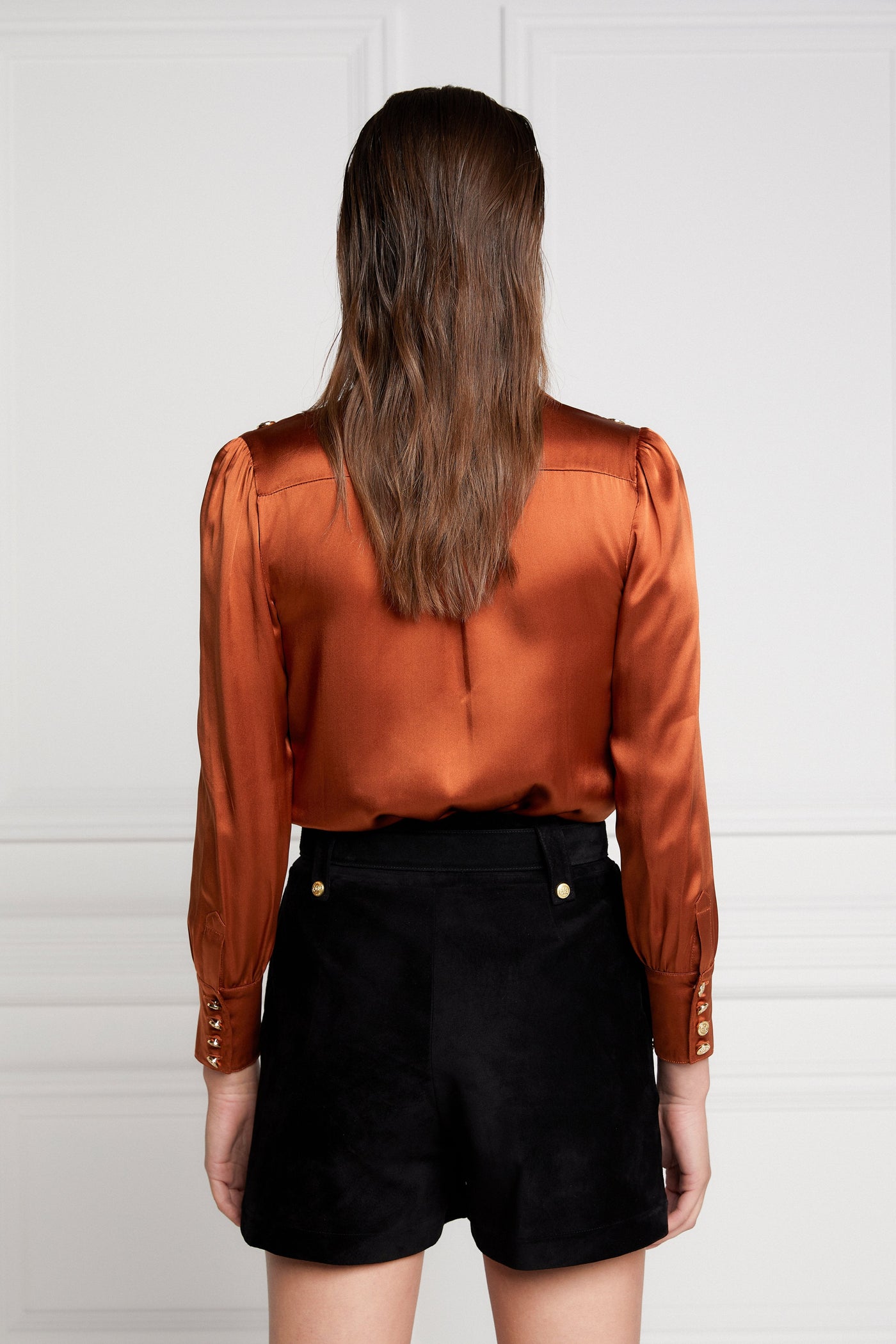 Silk V-Neck Blouse (Caramel)