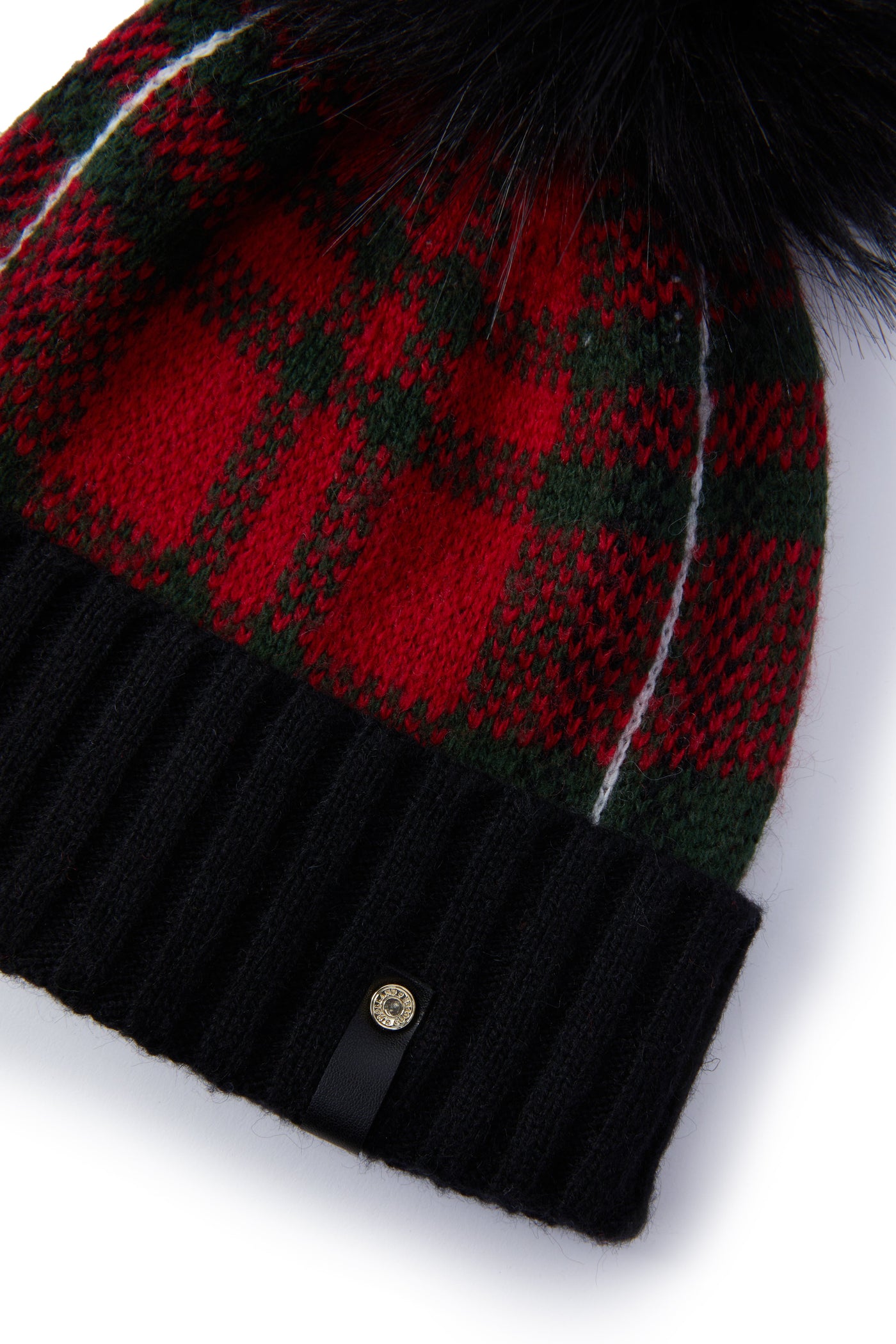 Knitted Bobble Hat (Red Tartan)