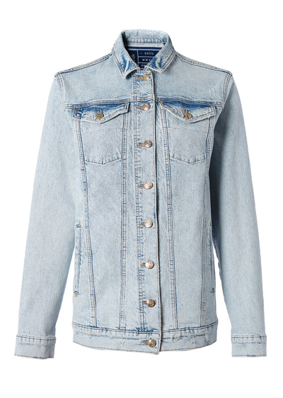 Longline Denim Jacket (Light Denim Wash)