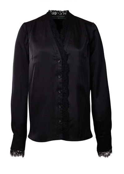 Lace V-Neck Blouse (Black Satin)