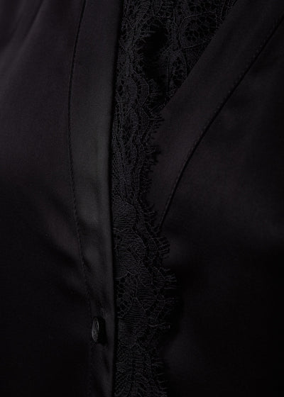 Lace V-Neck Blouse (Black Satin)