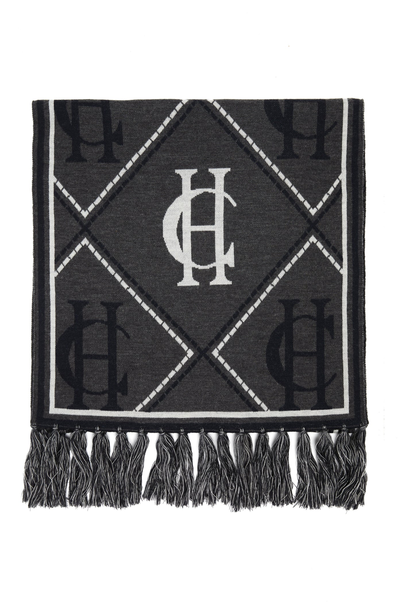 Reversible Monogram Scarf (Charcoal Houndstooth)