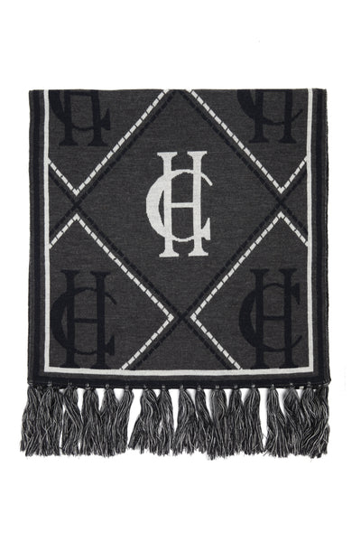 Reversible Monogram Scarf (Charcoal Houndstooth)