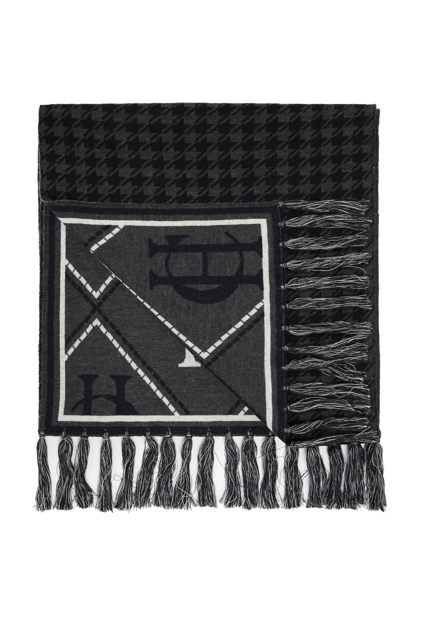 Reversible Monogram Scarf (Charcoal Houndstooth)