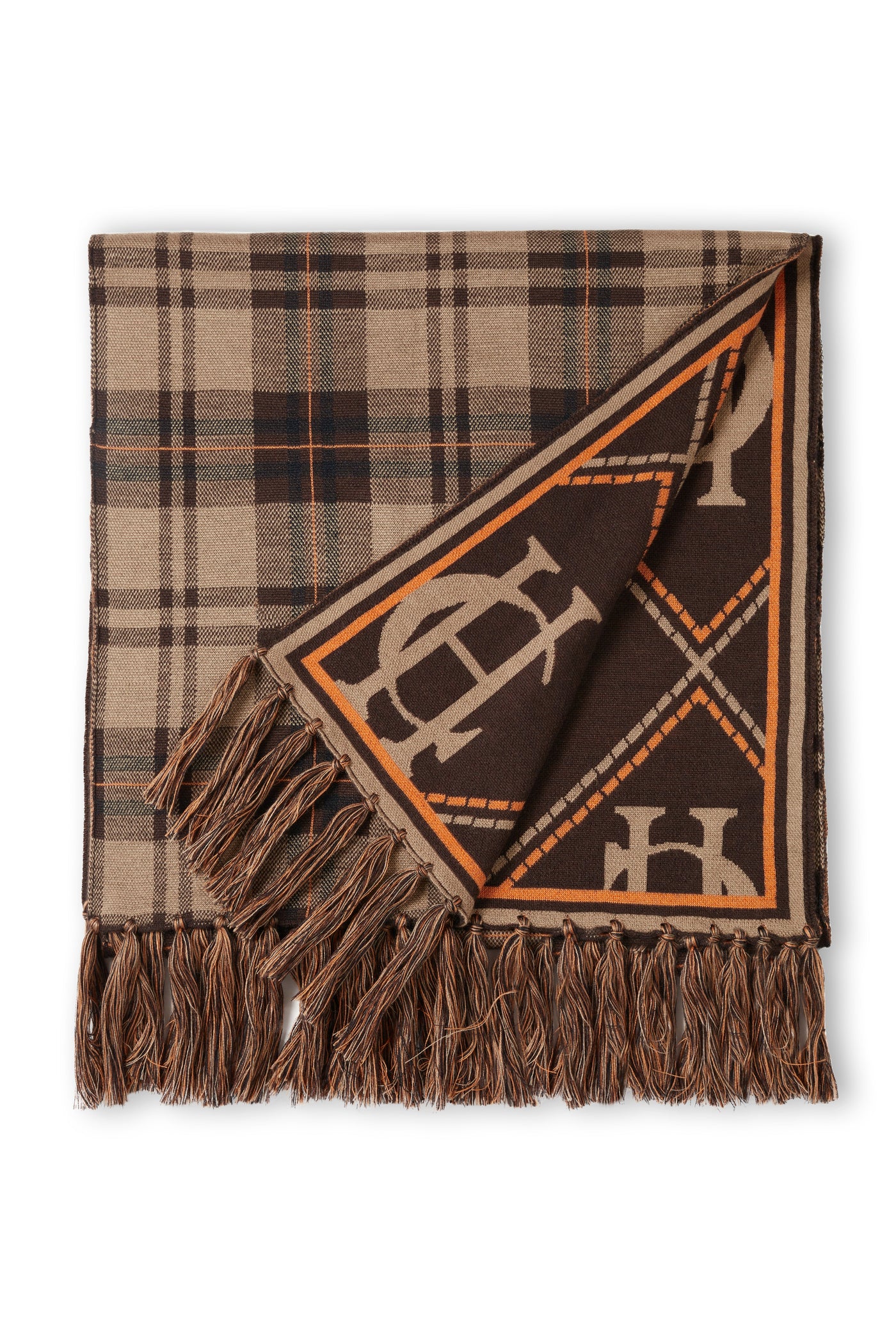 Reversible Monogram Scarf (Chocolate Tartan)