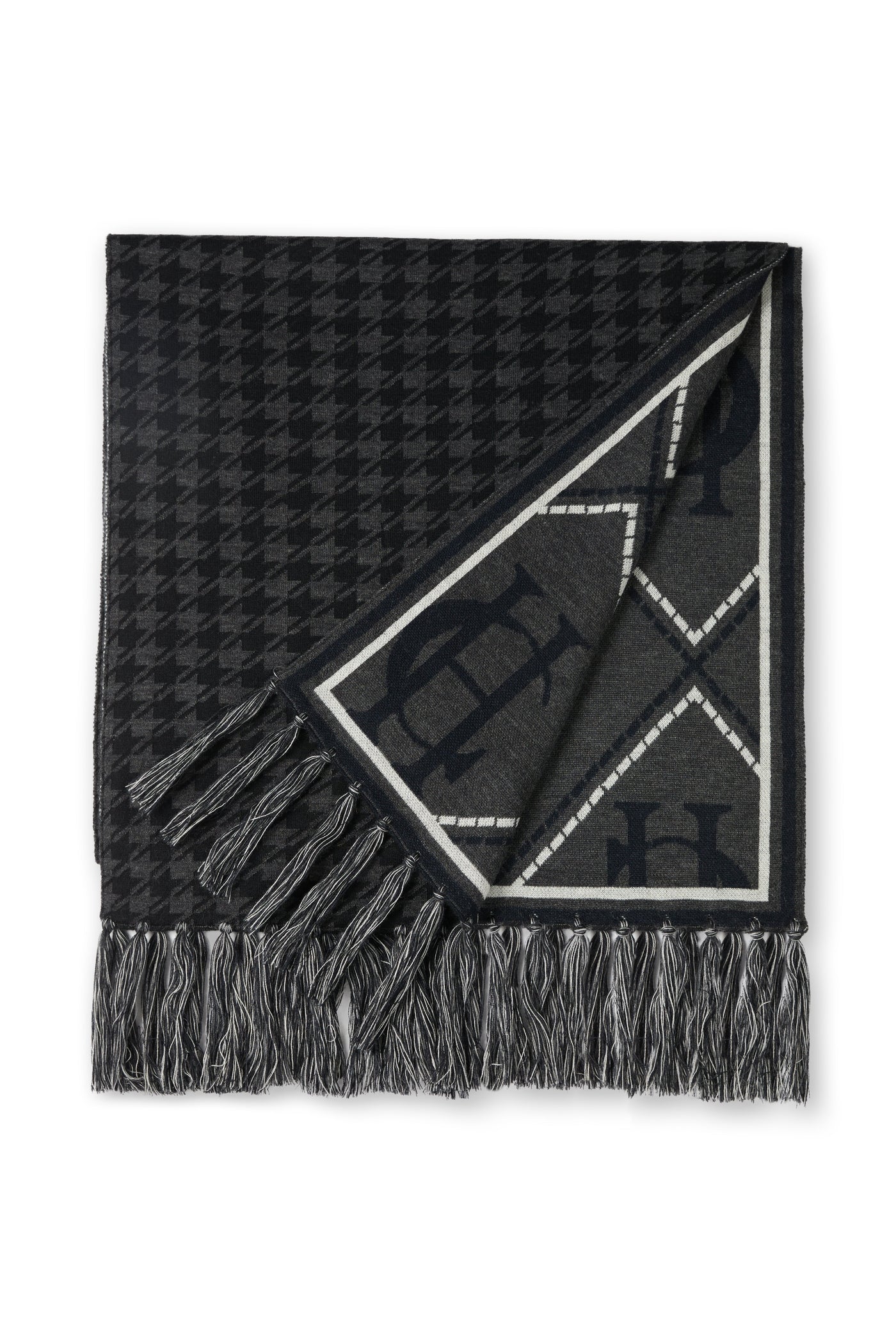 Reversible Monogram Scarf (Charcoal Houndstooth)