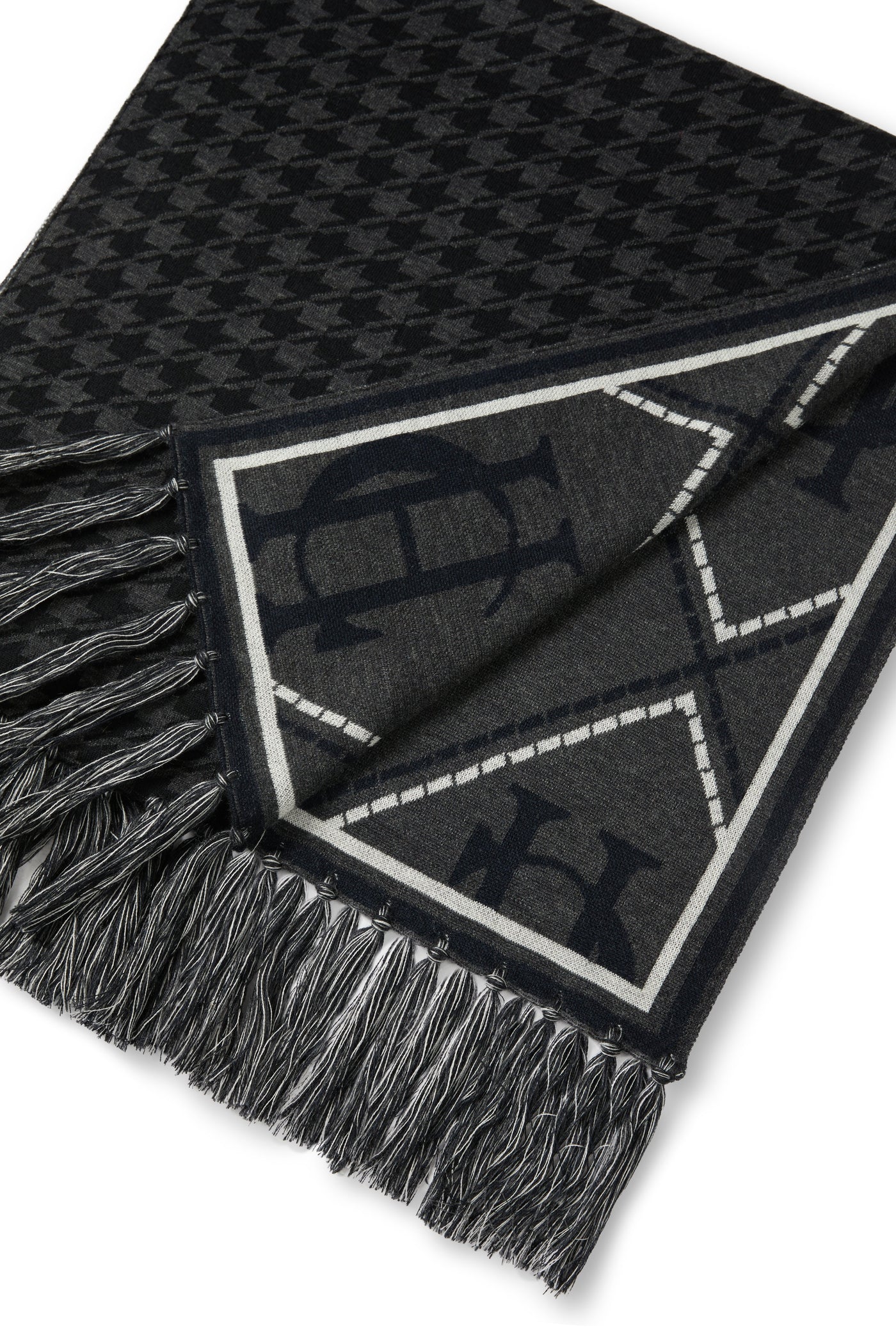 Reversible Monogram Scarf (Charcoal Houndstooth)