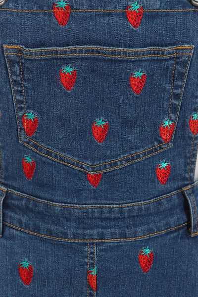 Strawberry Denim Pinafore Dress