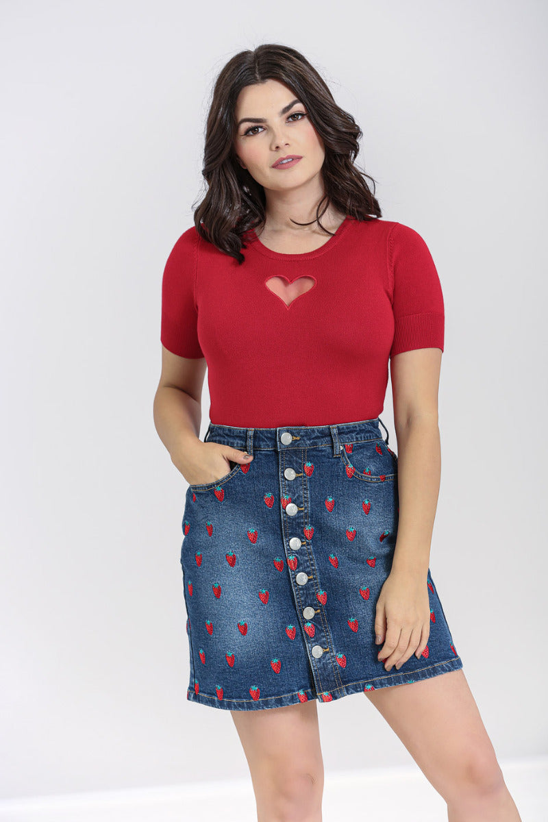 Strawberry Denim Mini Skirt