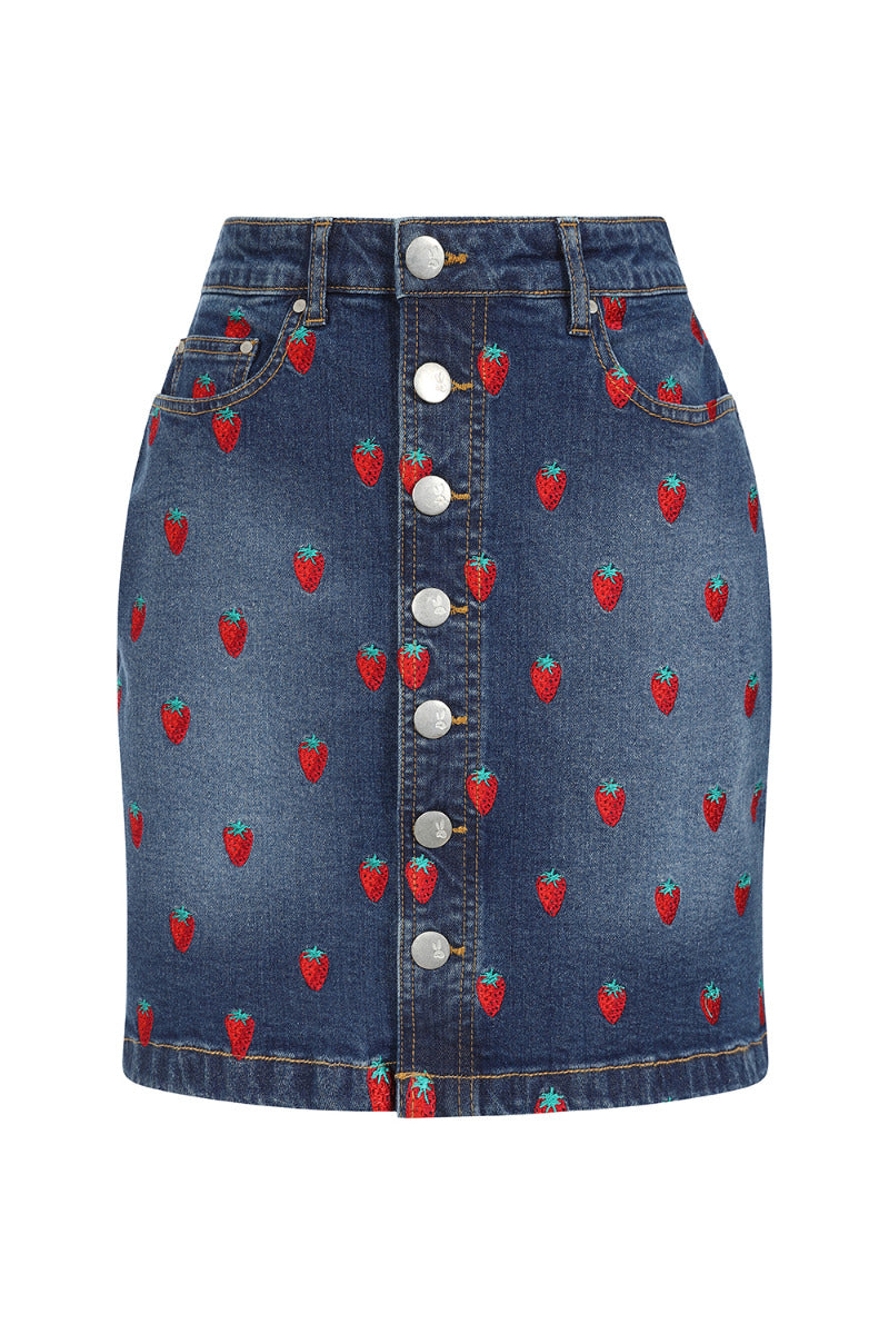 Strawberry Denim Mini Skirt