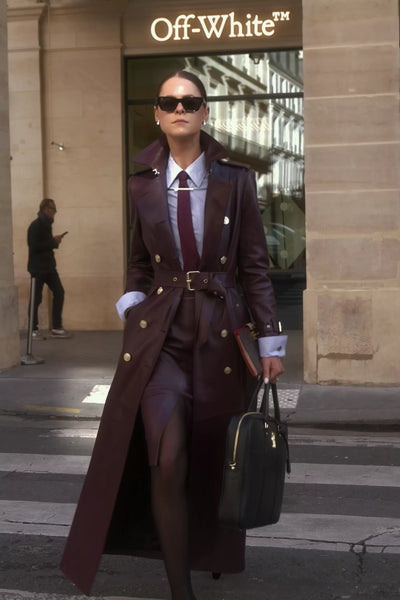 Full Length Marlborough Trench Coat (Valencia Leather Oxblood)