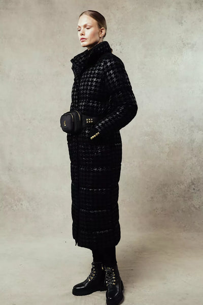 Crawford Longline Coat (Mono Houndstooth)